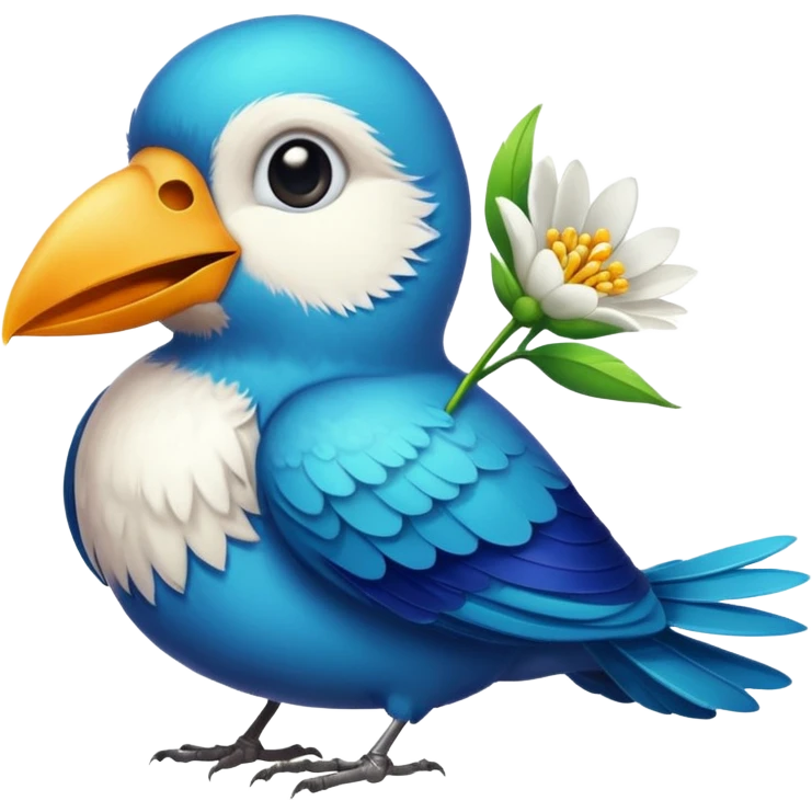 A bird carrying a white flower on its mouse  emoji