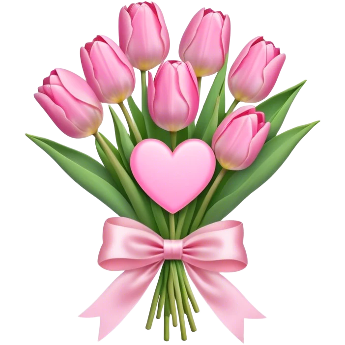 Pastel pink tulip bouquet with bow and heart emoji