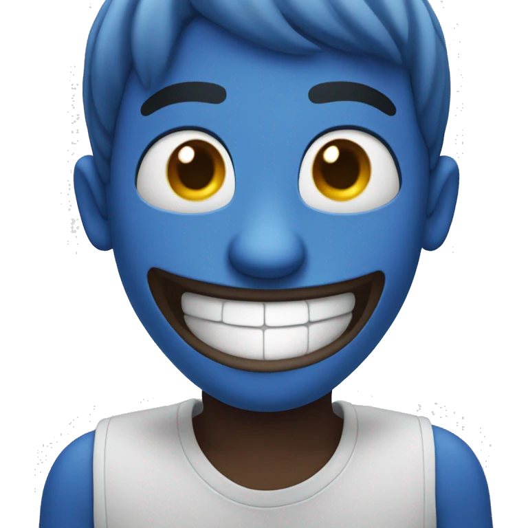 Blue guy smiling with text above his head emoji
