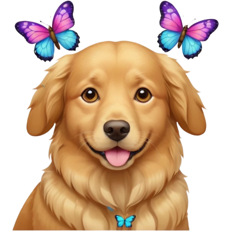a portrait dog with butterflies emoji