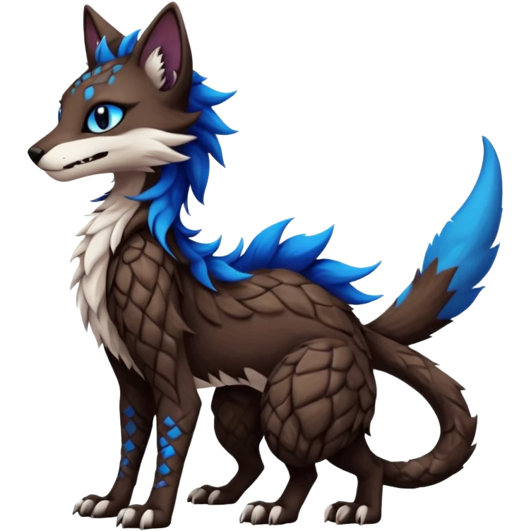 Kawaii dark edgy fantasy feline-vernid-sergal-fursona animal creature with a tufted tail full body with intricate markings  emoji