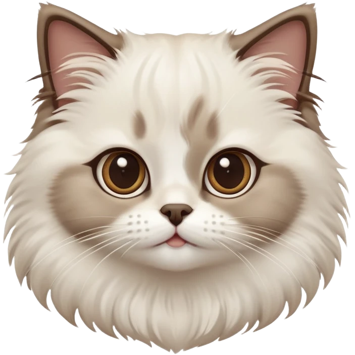 cinematic-adorable-big-eyed-fluffy-white brown-ragdoll-cat-portrait-emoji,-head-tilted-playfully-with-a-sweet-expression,-fluffy-brown seal colour with white-fur,-simplified-yet-irresistibly-cute-features-with-large,-expression, emoji