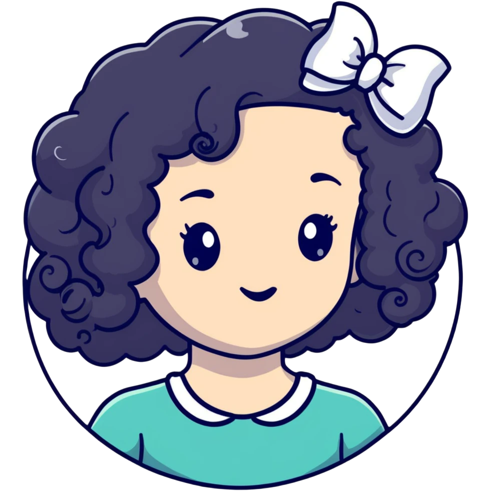 White girl with curly hair and white bow on her head emoji