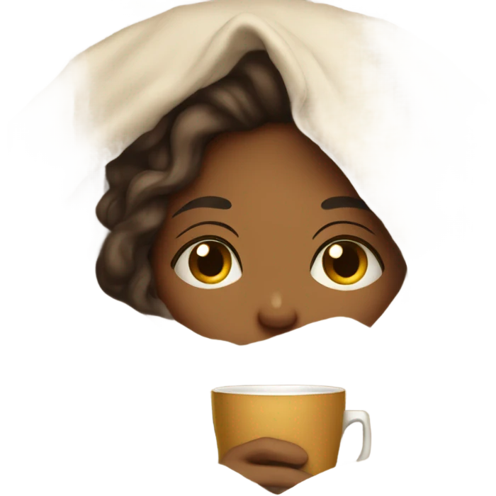 girl inside a blanket sipping coffee eyes closed emoji