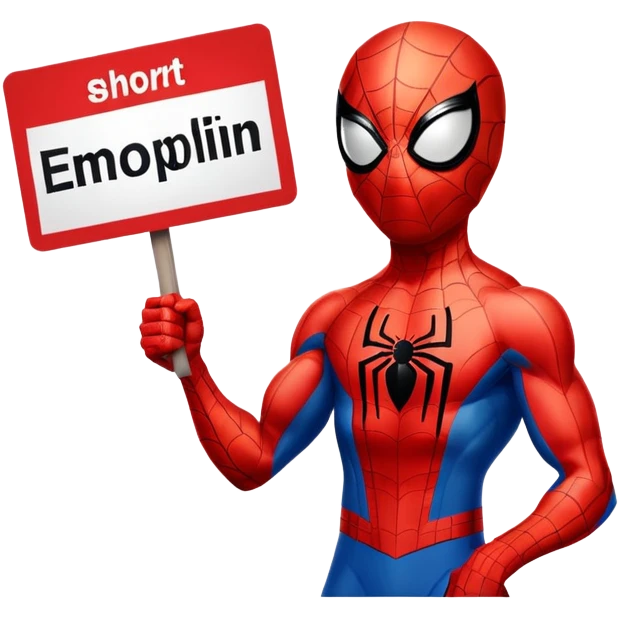 Spider-Man holding a sign that says “short” emoji