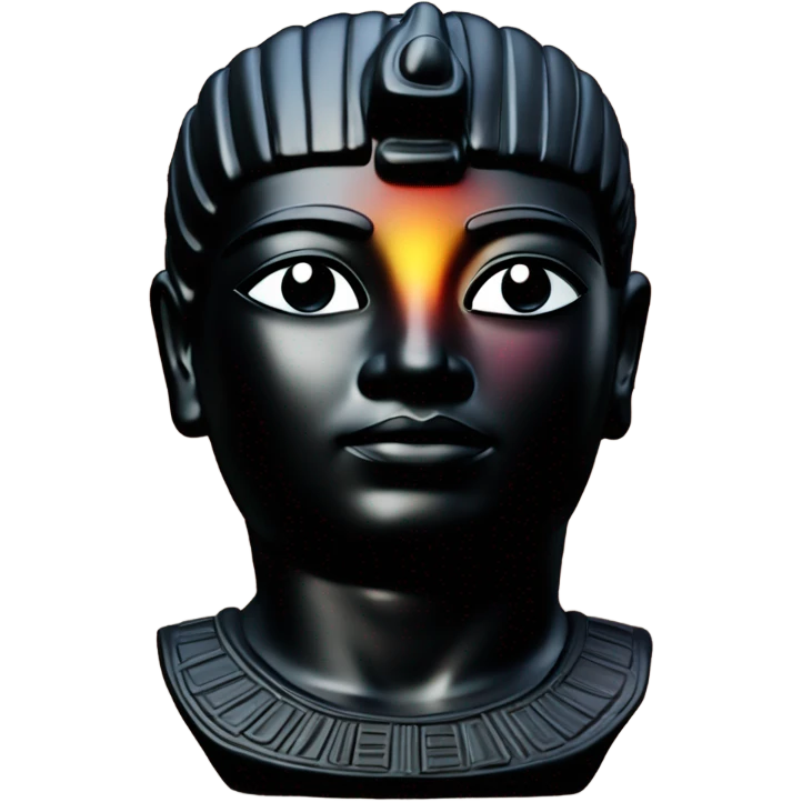 Osiris obsidian statue on granite 30 ton brick, massive size, sunlight behind, sunset colors, reflections on black stone polished clean perfect, photography angles emoji