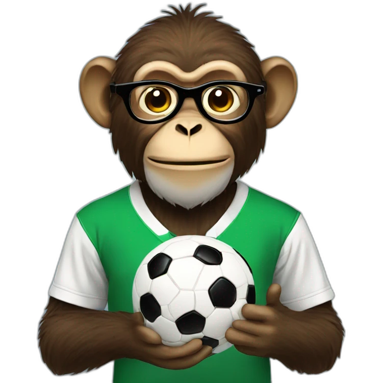 monkey with glasses and beard holding a soccer ball emoji