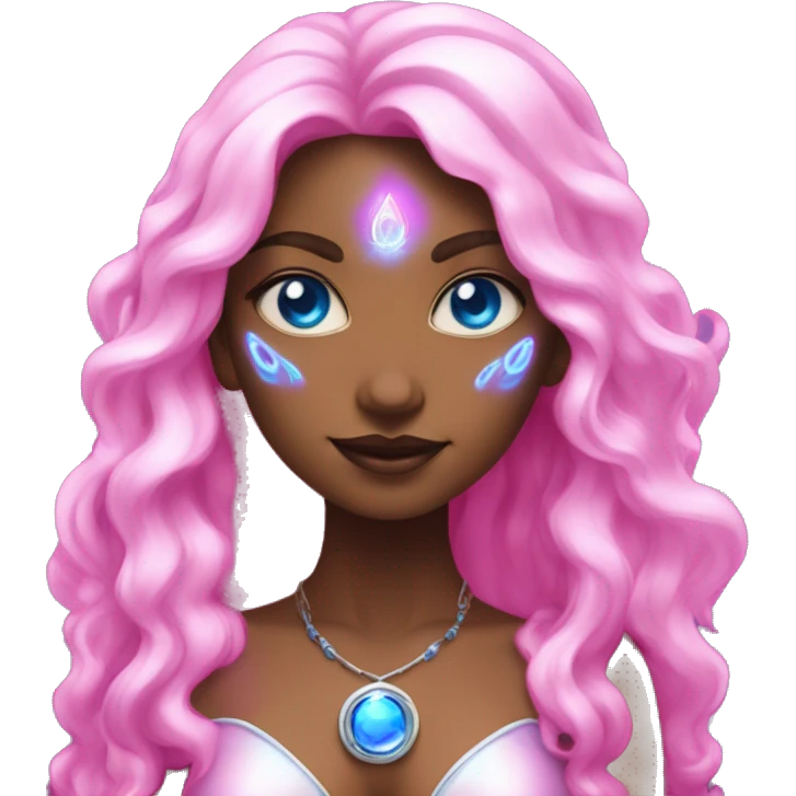 magical diva with pink andromedan skin long hair and blue eyes glowing third eye emoji