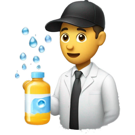  man holding a cap of serum in his hand from which some drops of water are falling downwards and it should be in black emoji