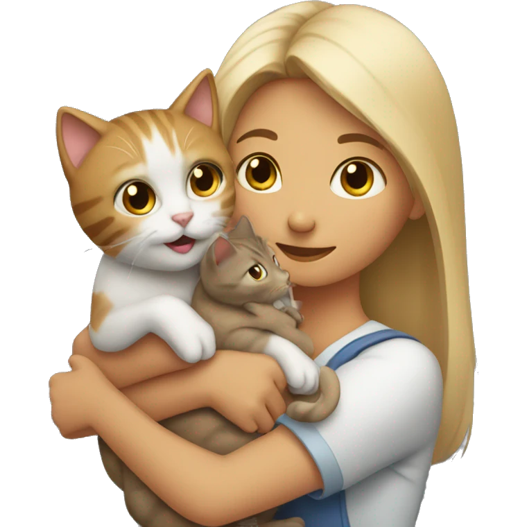 Two girls and two cats in hands emoji