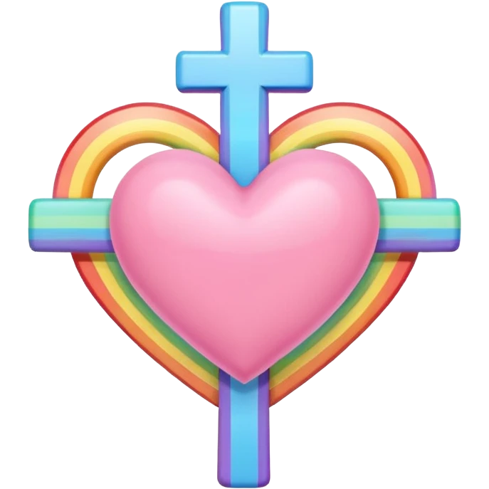 Heart infront of cross, pastel pink and rainbow emoji