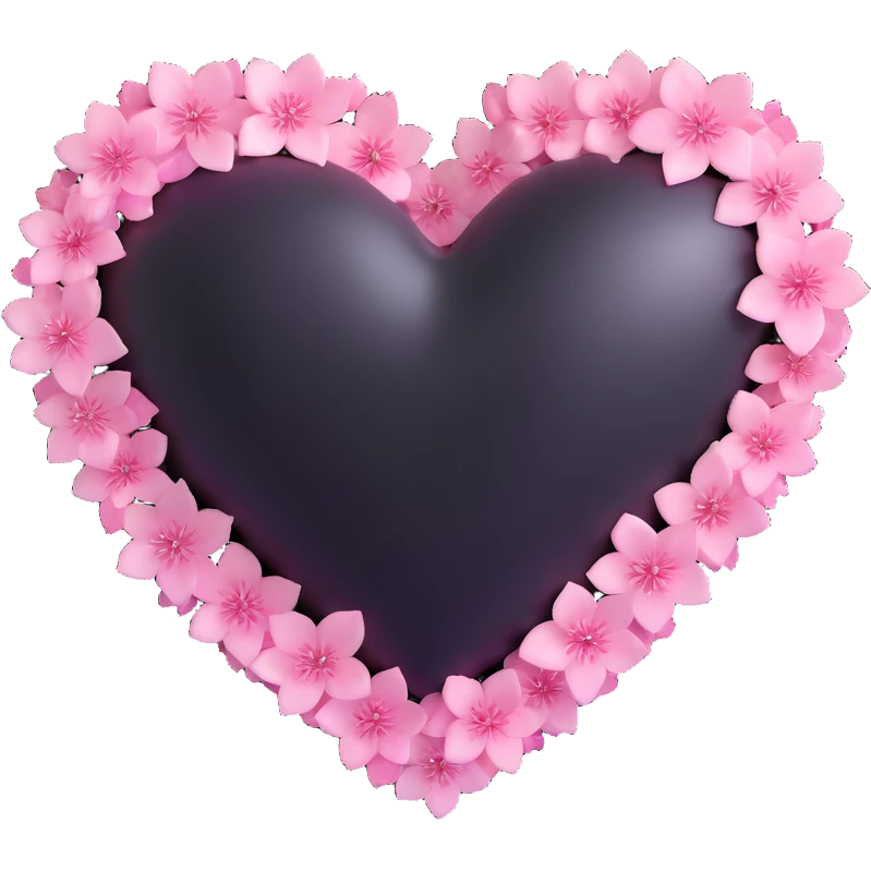 goth sakura heart, black heart with pink sakura petals, magical shimmer emoji