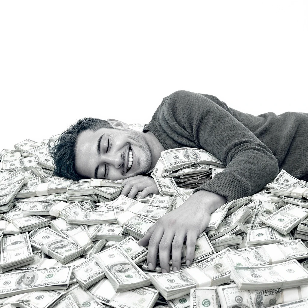 happy person napping on mattress of money emoji