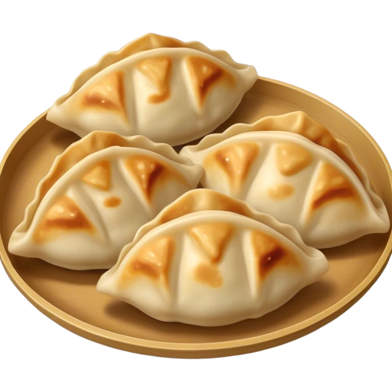 Gyoza Cinematic Realistic Gyoza Dish Emoji, depicted in a close-up view of 1 to 2 delicate dumplings with a crisp, golden exterior and savory filling, rendered with exquisite detail and dynamic lighting. emoji