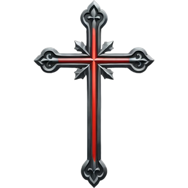 Minimal emoji, simple gothic cross forged from matte black metal, thick balanced proportions, fashion avant-garde minimalism, no decoration, no glow, no neon, flat emoji style, centered, transparent background emoji