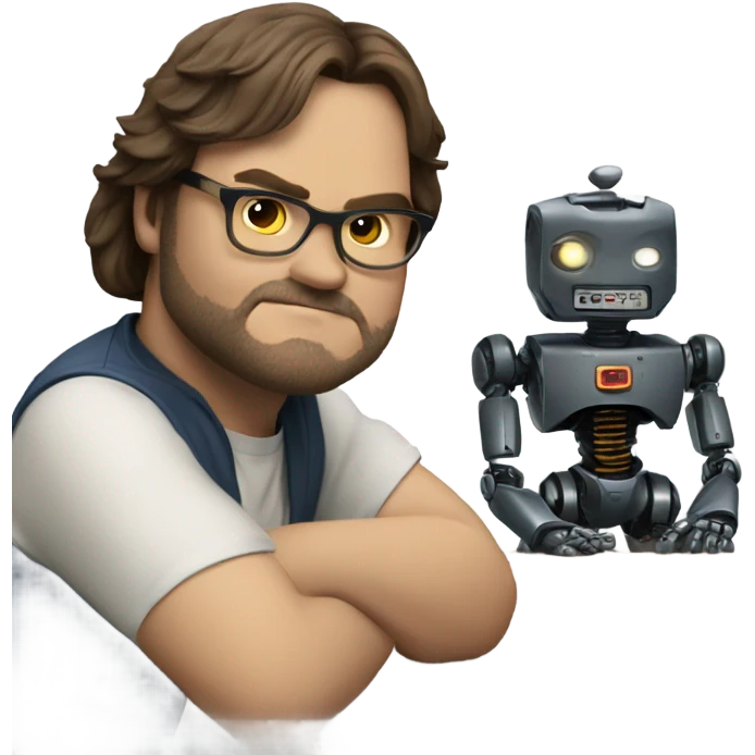 Jack black sitting at a table with a robot emoji