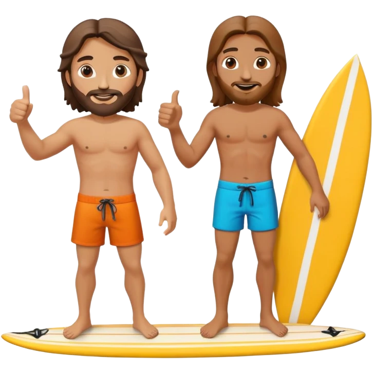 Jesus and Mohammed giving thumbs up on surfboard emoji