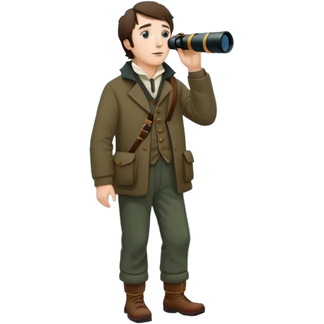 henry David thoreau full body looking up  birdwatching with binoculars in snow emoji