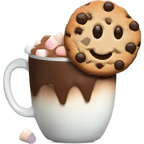 chocolate chip cookie with Hot cocoa with mashmallow emoji