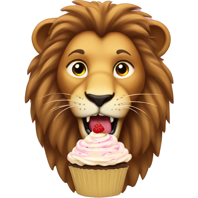 adult lion eats cupcake emoji