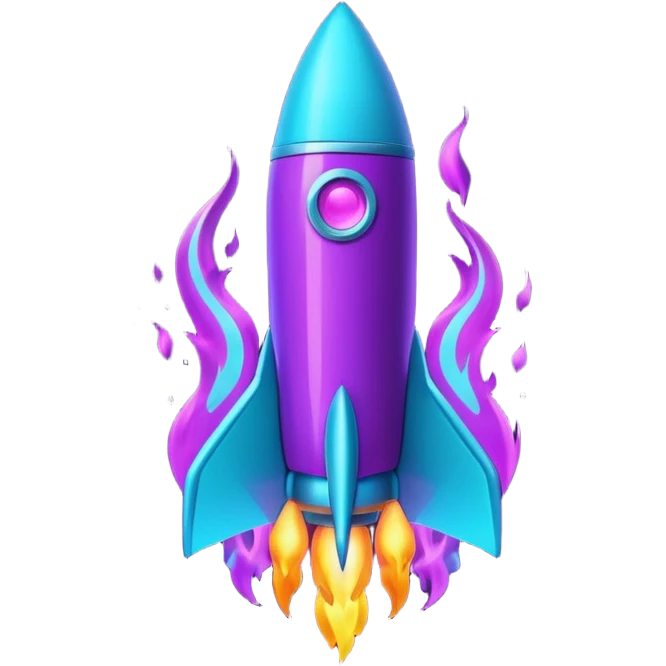 futuristic minimalistic glowing rocket icon, neon purple and cyan flame, dark sci-fi background, 1:1 aspect ratio, no face emoji
