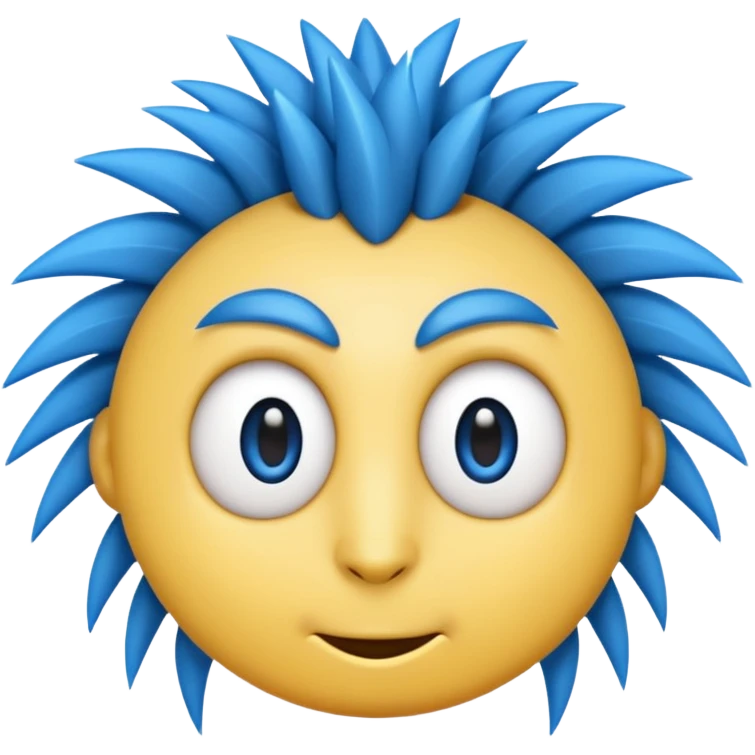 blue emoji face with sharp quill hair spikes and big white eyes, 3D emoji style, 1:1
 emoji
