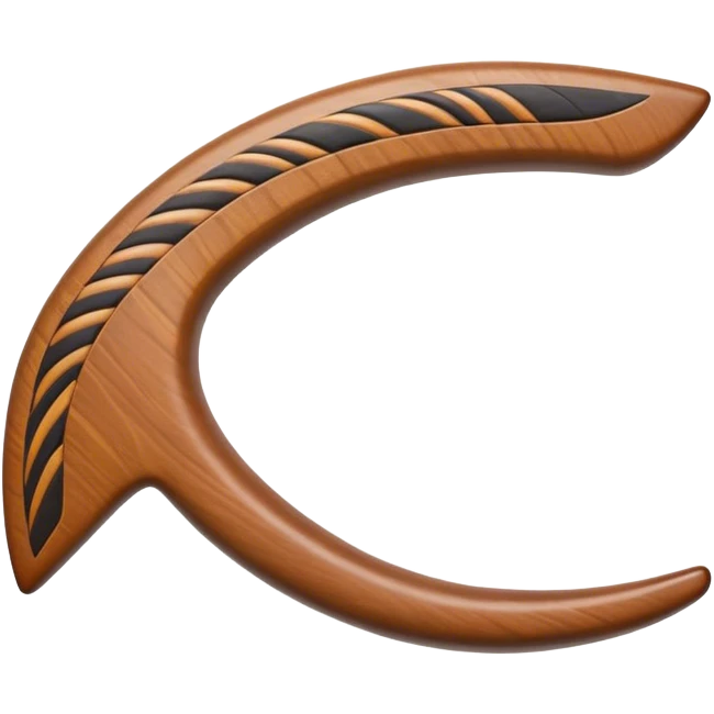 Cinematic Realistic Boomerang Emoji, depicted as a sleek, curved traditional Aboriginal tool rendered with detailed textures and a dynamic sense of motion, symbolizing cultural significance and natural craftsmanship under warm earthy lighting. emoji