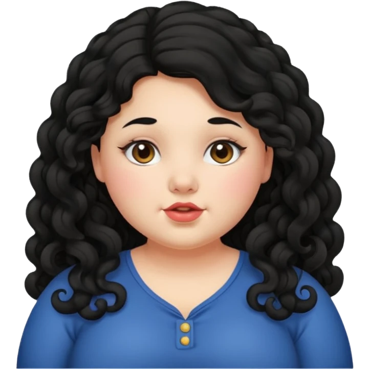 Curly long black haired chubby fair girl emoji