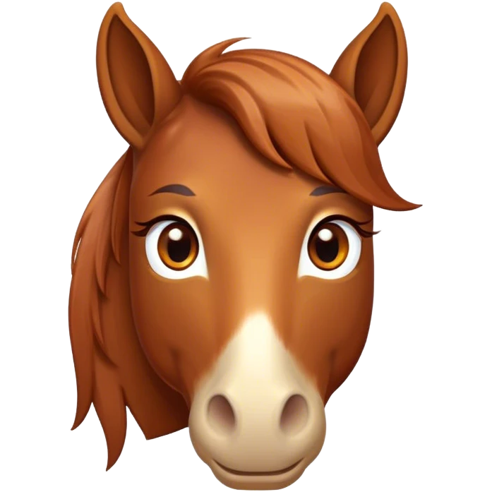 Cinematic Cute Chestnut Horse Portrait Emoji, Head tilted playfully and inquisitively, showcasing a glossy chestnut fur with a vibrant sheen and gentle, expressive amber eyes, Simplified yet irresistibly adorable features, highly detailed, glowing with a warm, friendly glow, high shine, affectionate and spirited, stylized with a touch of whimsy, bright and endearing, soft glowing outline, capturing the essence of a mischievous yet loving horse, so playful it feels like it could prance out of the screen and into your arms! emoji