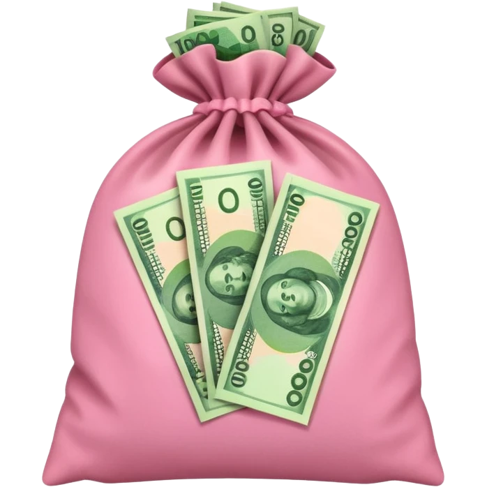 Forest Green Australian $100 long rectangle money notes overflowing in a pink sack emoji