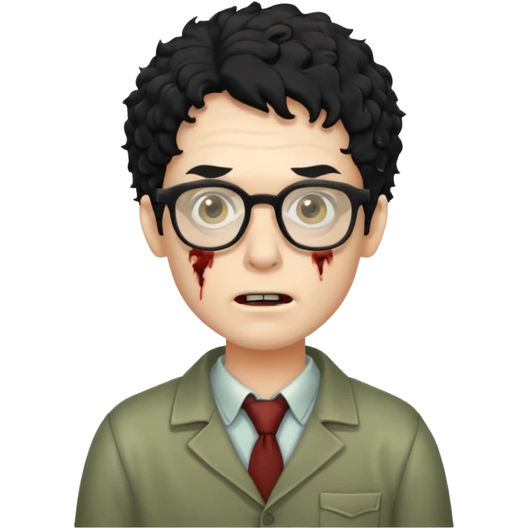 Hombre zombie pelo rizado y gafas emoji