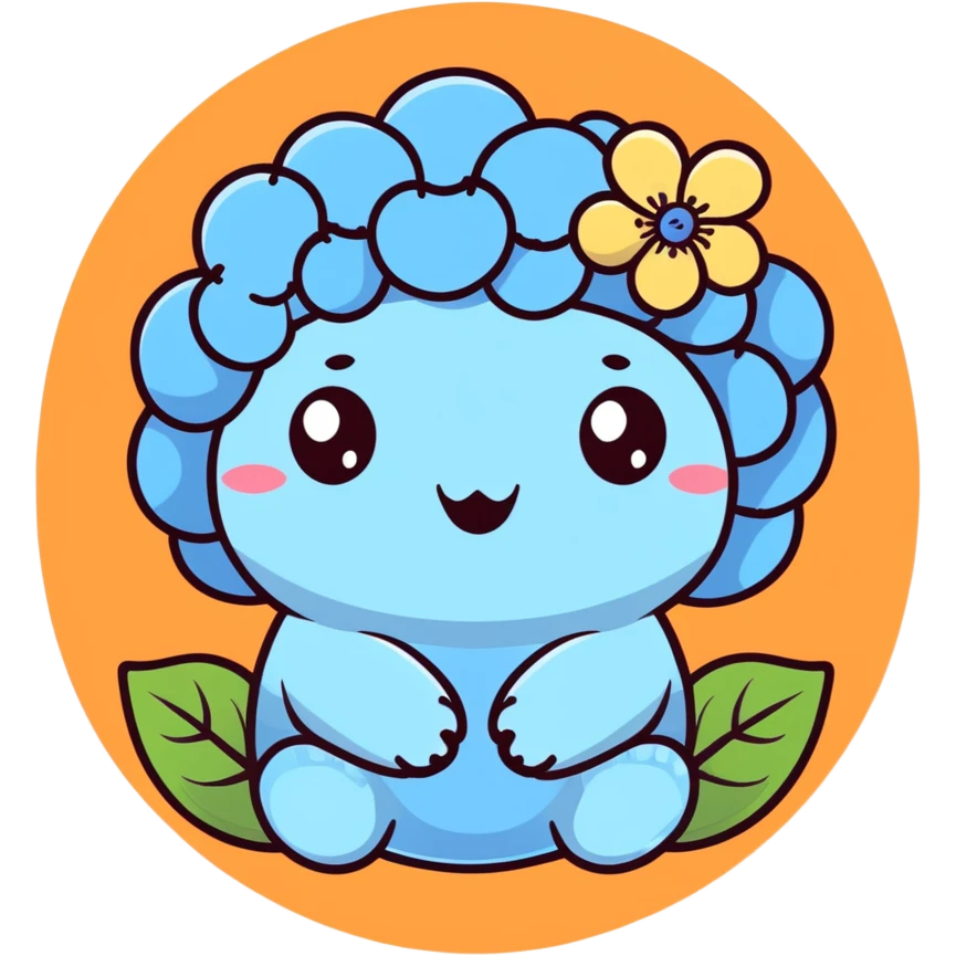 sky blue hydrangea flower with a twisted face and bulging eyes, holding its belly in a desperate toilet run, soft pastel shades emoji
