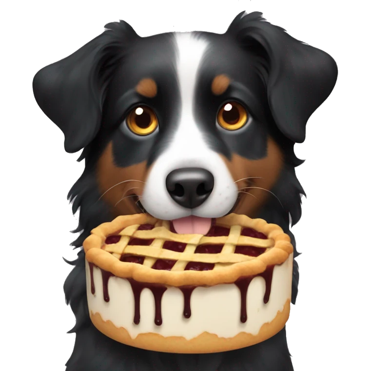 Small black australian shepherd dog eating pie  emoji
