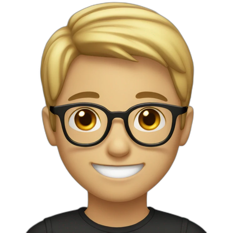 A smiling boy with short hair and light skin wearing black-rimmed round glasses emoji