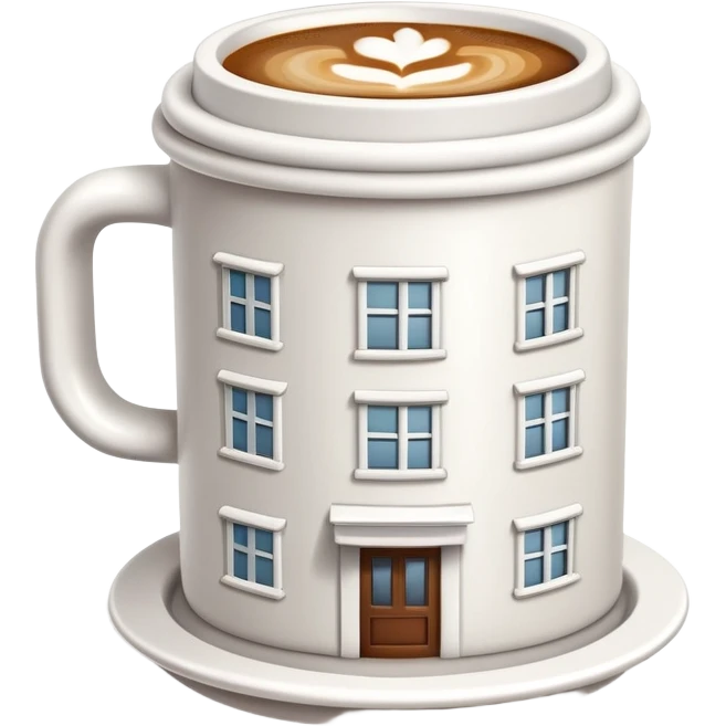 generate realistic detailed building with coffee cup on the top in 3d style emoji