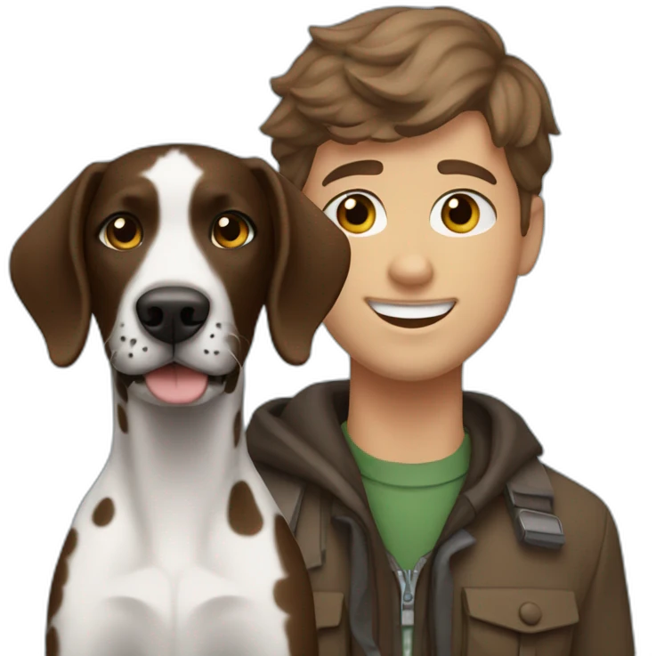 human cole and his german short hair pointer named scout emoji