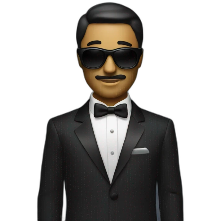 Man with tuxedo and dark sunglasses with lines of code as background emoji