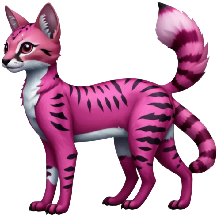 Colorful dark pink tropical exotic cute cool beautiful shiny beautiful fantasy-caracal-civet-genet-sergal-vernid-serval-Gryphon-Cacomistle-Trico-oncilla-animal-Fakémon-hybrid-fursona (full body) emoji