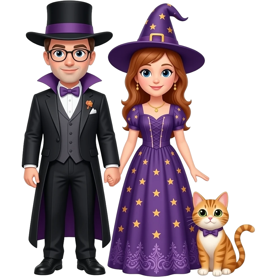 magician couple and their pet cat emoji