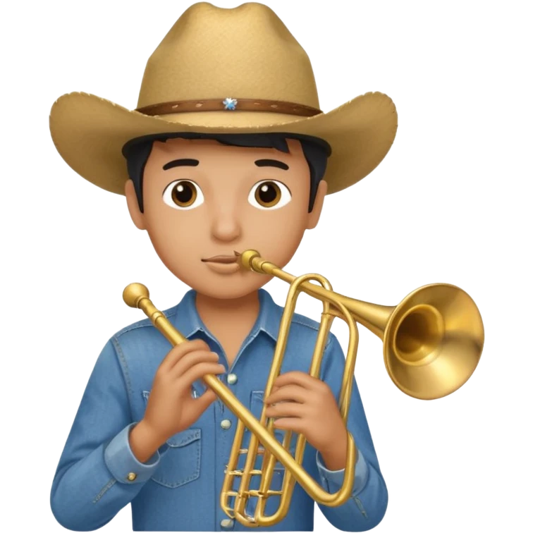 Un chico tocando el trombón vestido de vaquero emoji