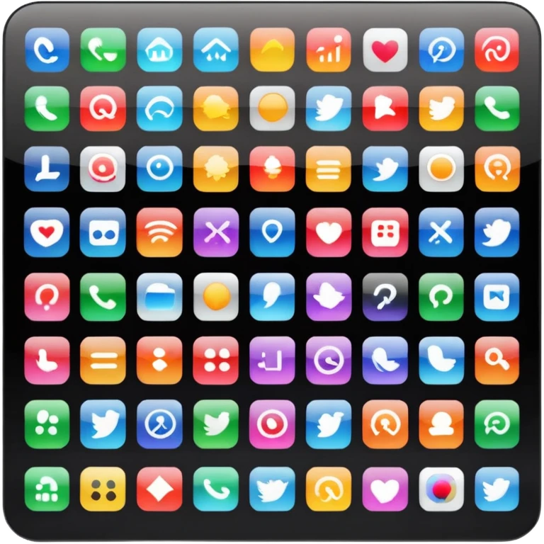 A simple black desktop screen displaying app icons in grid emoji