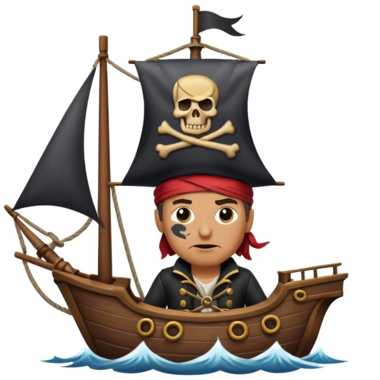 pirate with eye sailing a ship in strome sea background emoji
