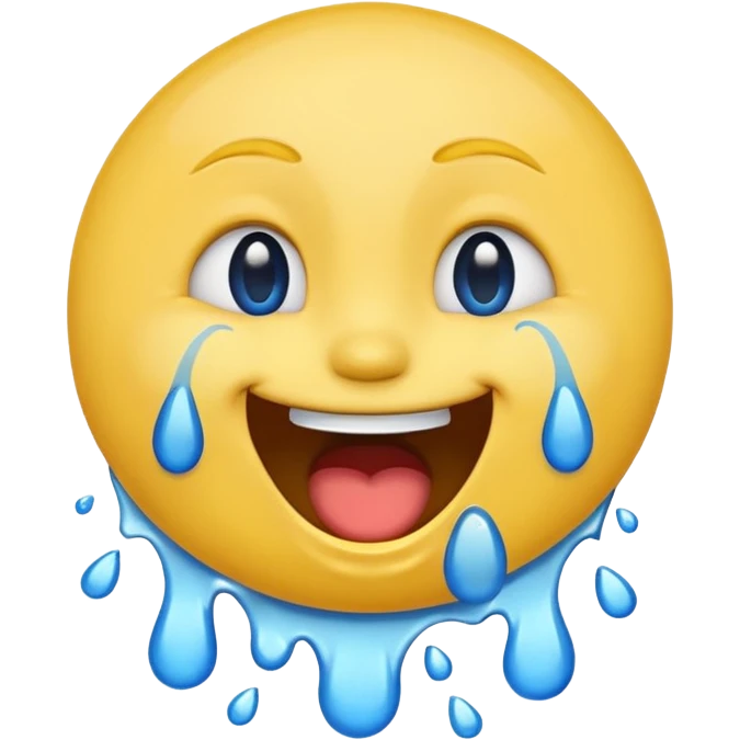 Emoji, yellow round laughing face, open mouth with Splashing blue tears from the eyes emoji