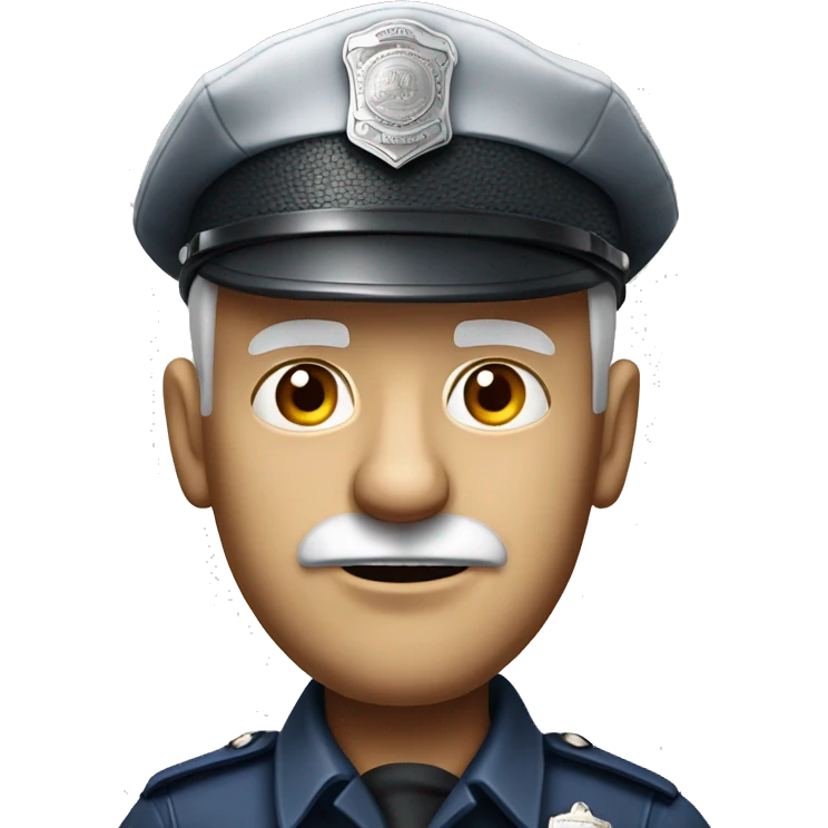 Photorealistic old white American policeman shoked detailed face emoji