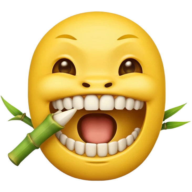 yellow emoji face biting on bamboo muzzle with teeth visible emoji