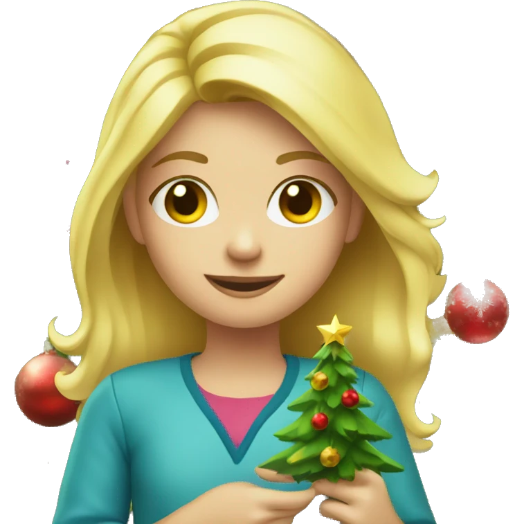Blond Girl decorating a Christmas tree emoji