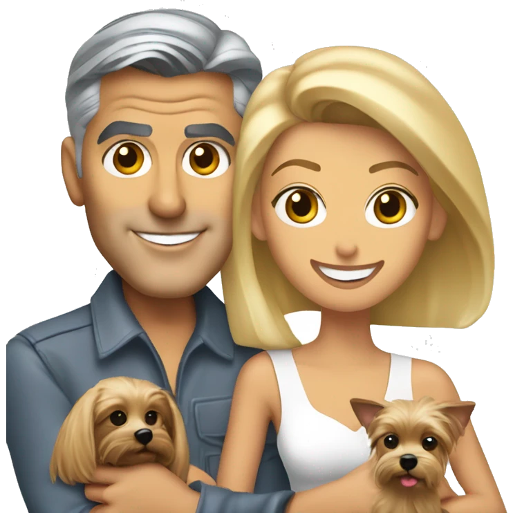 George Clooney and blonde woman holding Yorkshire terrier  emoji