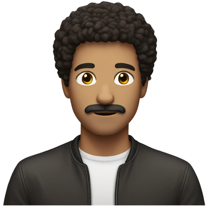 White man mustache brunette afro emoji