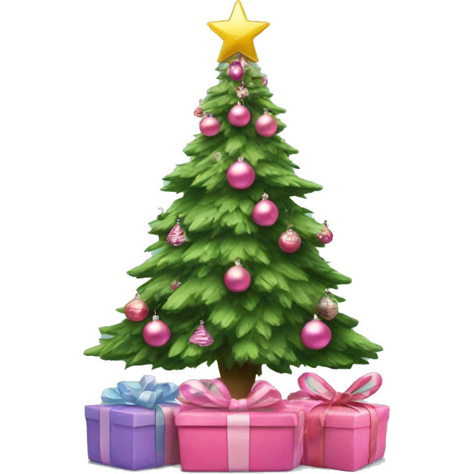 Christmas tree with pink ornaments and presents underneath  emoji
