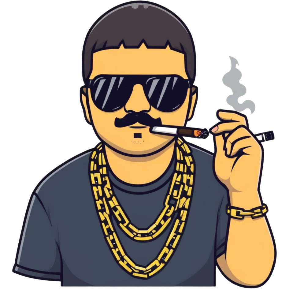 El Chapo drug lord with sunglasses and gold chains smoking weed emoji